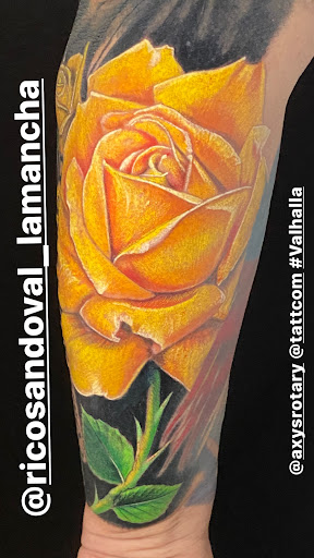 Explore knee tattoo ideas for men, creative tattoo ideas in Mcallen, available at World Famous La Mancha Tattooz