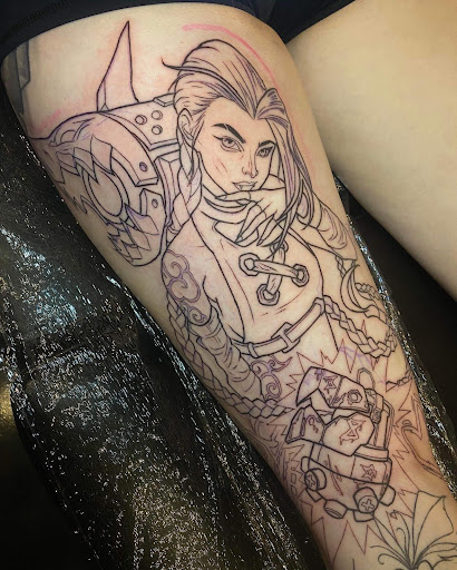 Explore female elbow tattoo ideas, creative tattoo ideas in Melbourne, available at Bonnie n Clyde Tattoo Studio