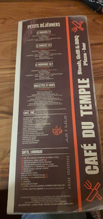 Café CAFÉ DU TEMPLE à Paris (le menu)
