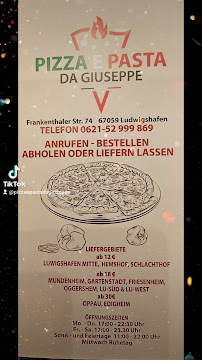 Carte du Pizza e Pasta da Giuseppe à Ludwigshafen