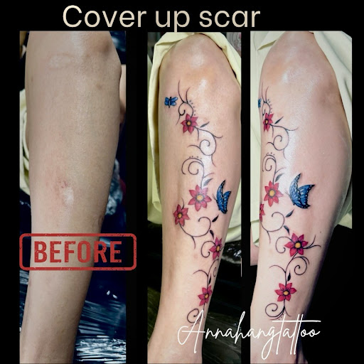 Explore butterfly leg tattoo ideas, creative tattoo ideas in Garden Grove, available at Anna Hang Tattoo