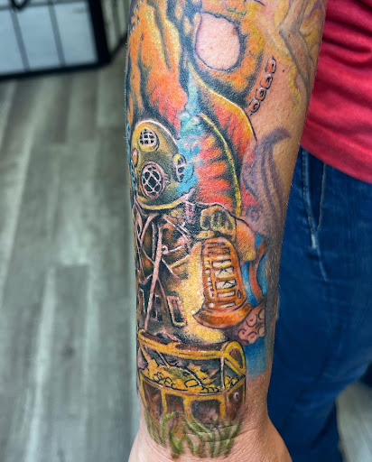 Explore anime leg tattoo ideas, creative tattoo ideas in Watford City, available at Soulful Ink Studios