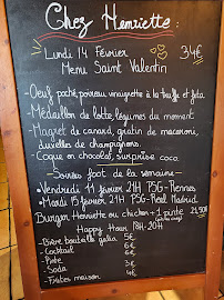 Restaurant français Chez Henriette à Viroflay (le menu)