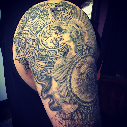 Find best shoulder tattoo ideas for your next unique tattoo in Sacramento at Aztec Heart Tattoo