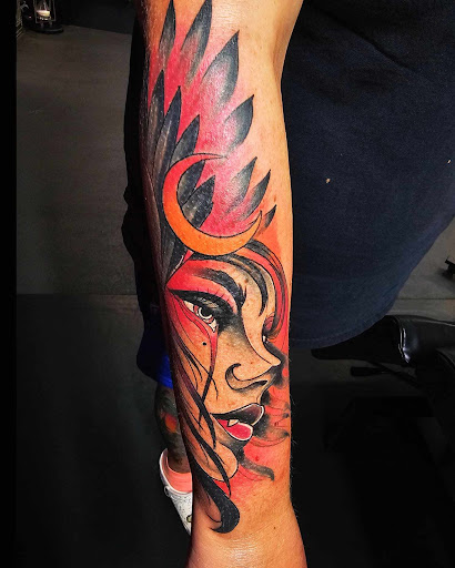 Explore halloween sleeve tattoo ideas, creative tattoo ideas in Redding, available at Dominant Ink