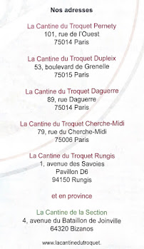 Menu / carte de La Cantine Du Troquet Dupleix à Paris