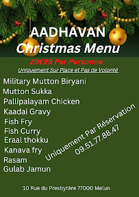 Restaurant indien AADHAVAN à Melun (la carte)