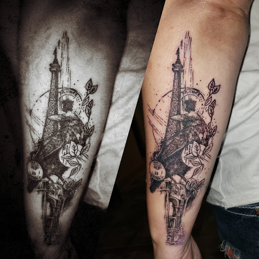 Explore chrome tattoo ideas, creative tattoo ideas in North Bend, available at The Rusty Needle Tattoo Parlor