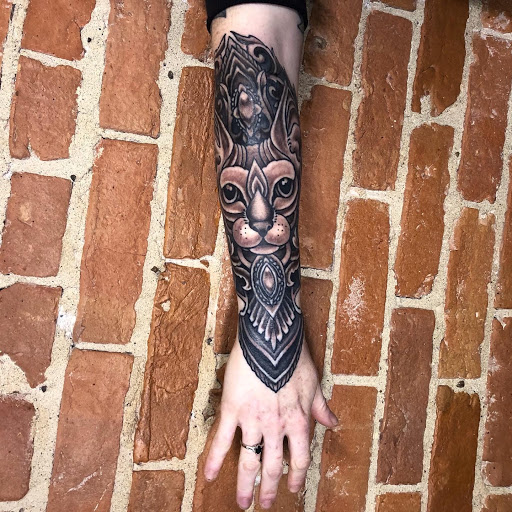 Explore female full sleeve tattoo ideas, creative tattoo ideas in Buffalo, available at The Tilted Rose Tattoo