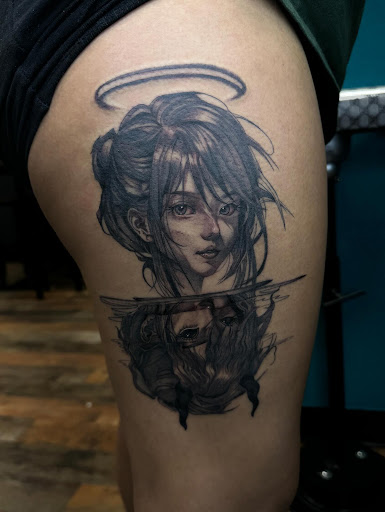 Explore mother and son tattoos ideas, creative tattoo ideas in Aurora, available at Aurora Tattoo Company