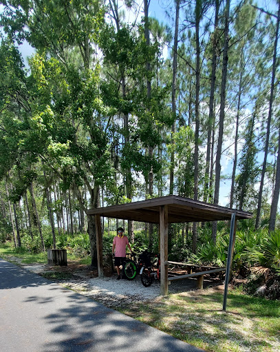 Covered rest area on bike path