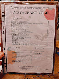 Restaurant VEGE à Paris carte