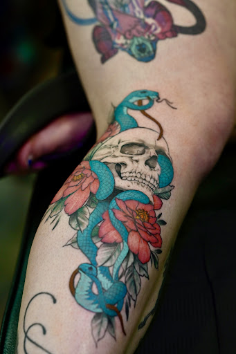 Explore pool tattoo ideas, creative tattoo ideas in Magnolia, available at Lucky Sparrow Tattoo Shop and Piercing