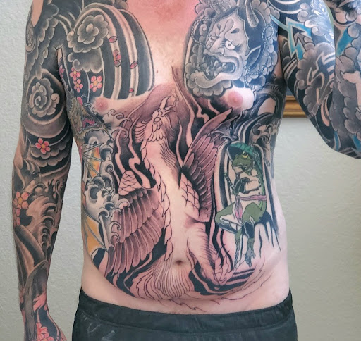 Explore mens color sleeve tattoo ideas, creative tattoo ideas in Lockeford, available at Lucky You Tattoos Lockeford