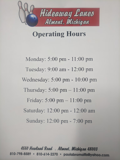 Bowling Alley «Almont Hideway Lanes», reviews and photos, 4550 Howland Rd, Almont, MI 48003, USA