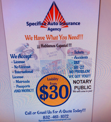 Specifica Auto Insurance in Houston, Texas