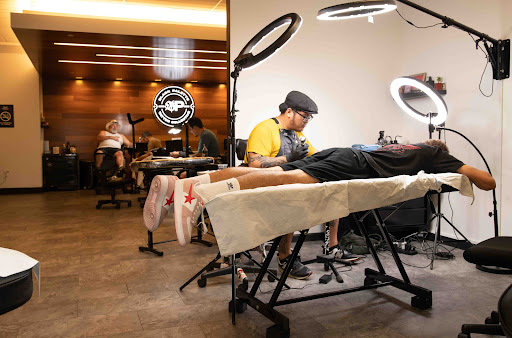 Explore thigh piece tattoo ideas, creative tattoo ideas in Honolulu, available at Black Palette Tattoo & Piercing