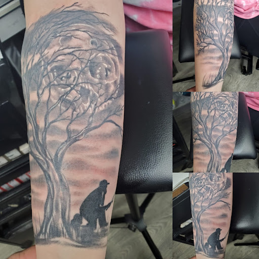 Explore cherry blossom tree tattoo ideas, creative tattoo ideas in Camby, available at Sick With It Tattoos