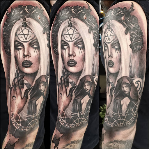 Explore forearm half sleeve tattoo ideas, creative tattoo ideas in Utica, available at Watchtower Tattoo Company