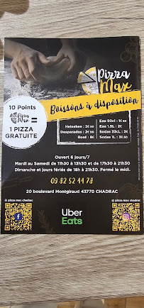 Menu / carte de Pizza Max Chadrac à Chadrac