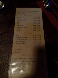 Restaurant de tapas Le Petit Cervantes à Paris (le menu)