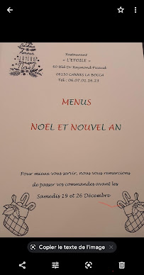 Restaurant l'Etoile à Cannes menu