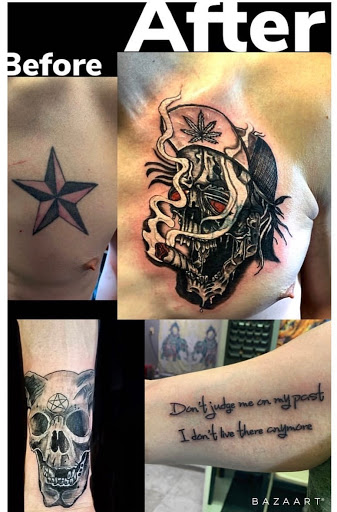 Explore drummer tattoos ideas, creative tattoo ideas in Hudson Falls, available at ALTERED ADDICTION TATTOOS