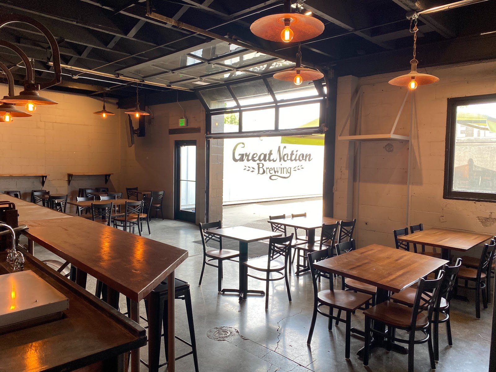 Brewing tanks in a taproom