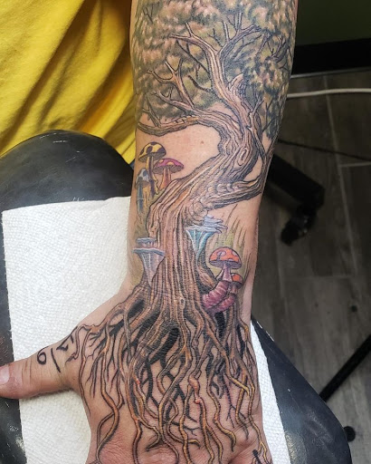 Explore weed leaf tattoo ideas, creative tattoo ideas in Hoschton, available at The Golden Mantis Tattoo & Piercing