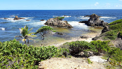 Photo de La Foret beach entouré de montagnes