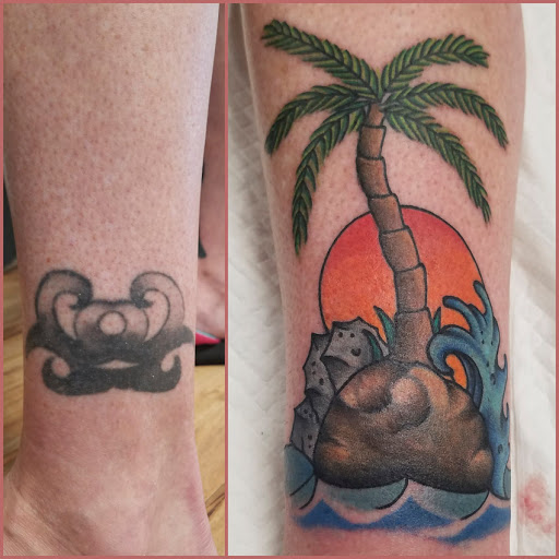 Explore bottom leg tattoo ideas, creative tattoo ideas in Deerfield Beach, available at Black Rose Tattoo Studio