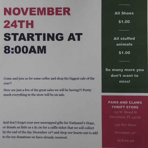 Home Goods Store «Paws & Claws Thrift Store», reviews and photos, 132 E Broad St, Groveland, FL 34736, USA