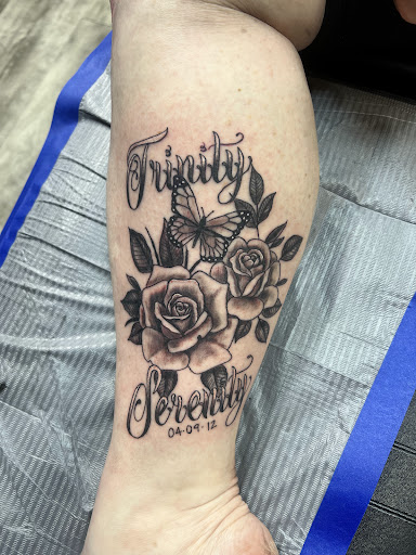 Explore men's inner bicep tattoo ideas, creative tattoo ideas in Linn Creek, available at Hillard Skillard Tattoos, LLC.