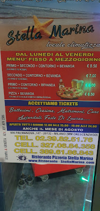 Restaurant Stella Marina à Milan (le menu)