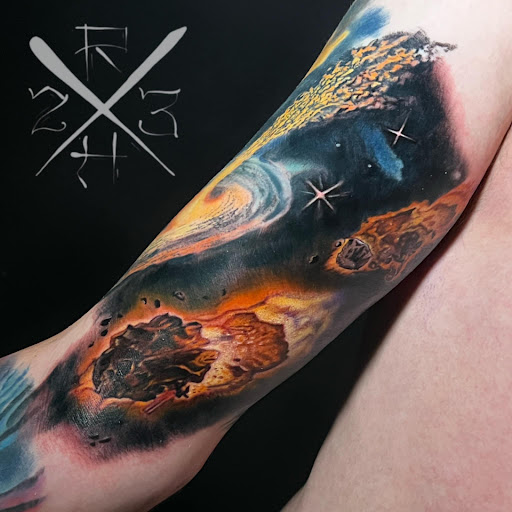 Explore simple space tattoo ideas, creative tattoo ideas in Renton, available at Handsome Devil Ink