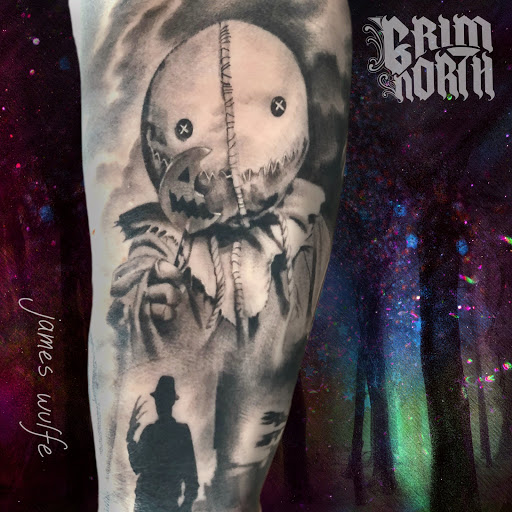 Explore tattoo ideas for leg sleeve, creative tattoo ideas in Portsmouth, available at Grim North Tattoo and Piercing