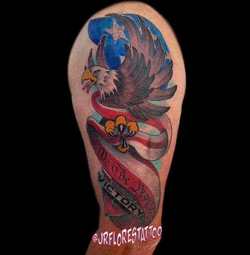 Explore red hand tattoo ideas, creative tattoo ideas in Caldwell, available at Blue Ring Studio Tattoo & Piercing