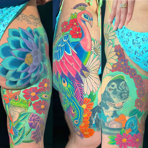 Explore skull and crossbones tattoo ideas, creative tattoo ideas in Wheeling, available at SPFX Tattoo