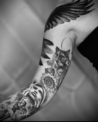 Explore cute dog tattoos ideas, creative tattoo ideas in Southfield, available at Enki Tattoo