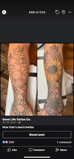 Explore arm tattoo ideas flowers, creative tattoo ideas in Adrian, available at Good Life Tattoo Co.