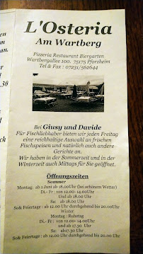 Pizzeria L'Osteria am Wartberg à Pforzheim (la carte)
