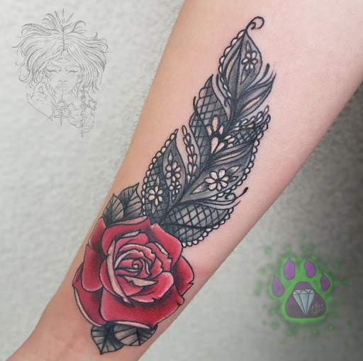 Explore rose sleeve tattoo ideas, creative tattoo ideas in Ponchatoula, available at Rougarou Collective Tattoo Shop