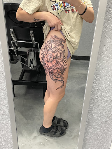 Explore calf sleeve tattoo ideas, creative tattoo ideas in San Antonio, available at Twisted Tattoo