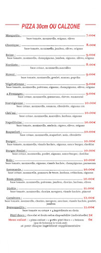 Menu / carte de Boon Pizza 