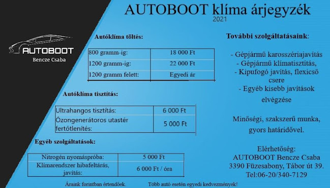 AUTOBOOT Bencze Csaba AUTÓ KLÍMA töltés, Karosszéria javítás, fertőtlenítés - Autószerelő