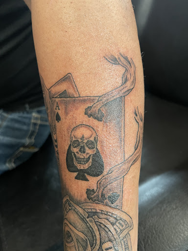 Explore man leg tattoo ideas, creative tattoo ideas in Plattsburgh, available at Ink by Lace LLC