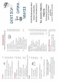 Menu / carte de Deutsch-China-Imbiss à Meckenheim