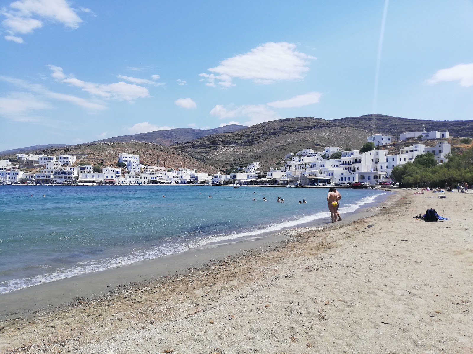 Foto van Panormos beach met beige zand oppervlakte