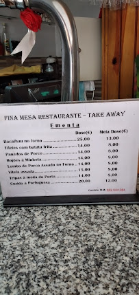 Menu du Fina Mesa - Café e Restaurante à Grimancelos