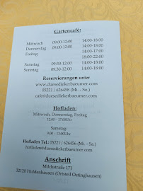 Menu du Gartencafé Düsediekerbäumer à Hiddenhausen